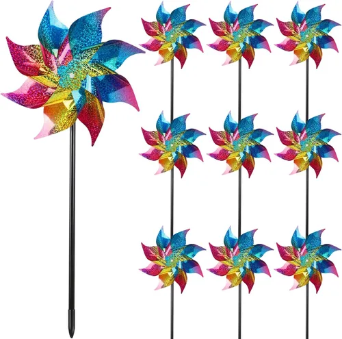 Miniatura 11 de Hausse Paquete de 10 Molinillos Reflectantes, Molinillo Extra Brillante, Dispositivos Repelentes de Aves para Ahuyentar a los Pájaros del Patio