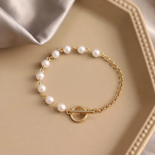 Miniatura 2 de Oyalma 44844 - Pulsera con colgante de cadena de perlas de color dorado para mujer