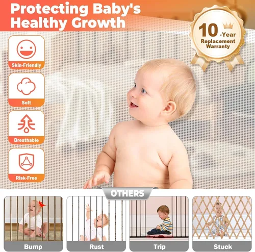 Miniatura 4 de Puerta retráctil extra ancha de 120 pulgadas para bebé, puerta de malla larga para mascotas para apertura grande, puerta de seguridad infantil extra