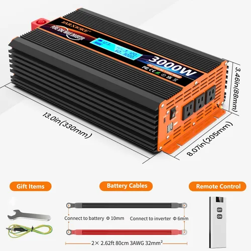 Miniatura 6 de Inversor de Potencia de Onda Sinusoidal Pura de 2500 Vatios, Convertidor de 12V DC a 110V 120V para Familia, RV, Sistema Solar Fuera de la Red