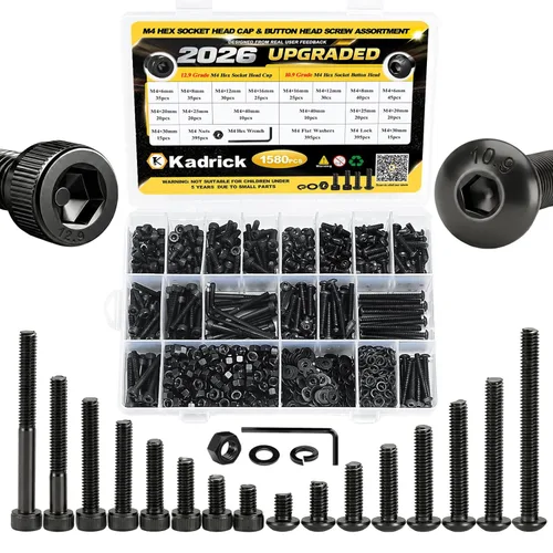 Miniatura 8 de Kadrick 1230 piezas de tornillos de acero inoxidable 304, surtido métrico M2 M3 M4 M5, kit de pernos de cabeza hexagonal de botón de 4mm-20mm