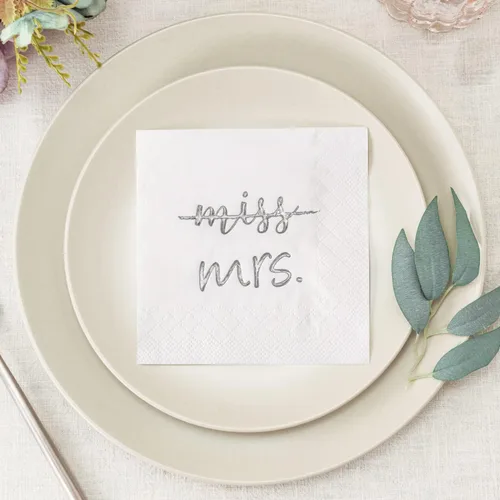 Miniatura 2 de Crisky Servilletas de cóctel plateadas de 3 capas de Miss to Mrs para despedida de soltera, compromiso, despedida de soltera, postre, mesa