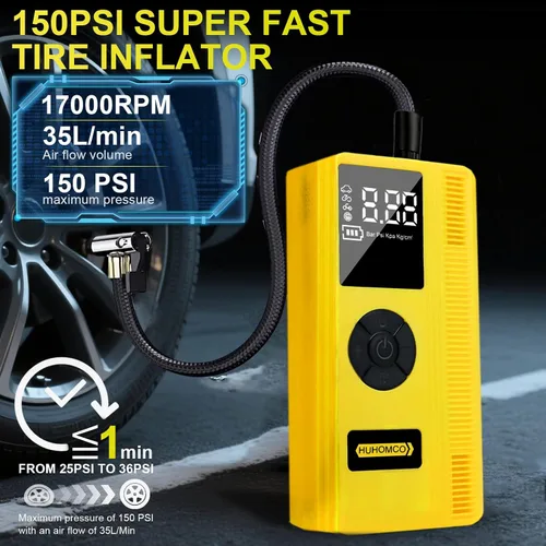Miniatura 4 de Arrancador de coche 7 en 1 con compresor de aire, paquete de energía portátil de 3000A 12V, inflador digital de neumáticos de 150PSI para 9L