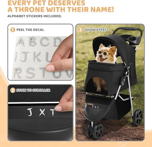 Miniatura 11 de Magshion Cochecito para mascotas de 3 ruedas, cochecito de viaje plegable para perros y gatos pequeños y medianos (hasta 33 libras), transportador