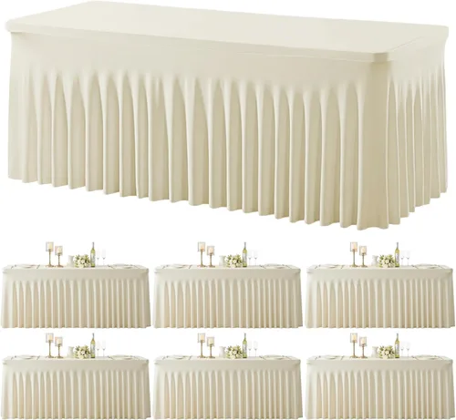 Miniatura 11 de Paquete de 2 manteles color azul bebé para mesas rectangulares de 6 pies, mantel ajustable de elastano, fundas de mesa elásticas de 6 pies, manteles