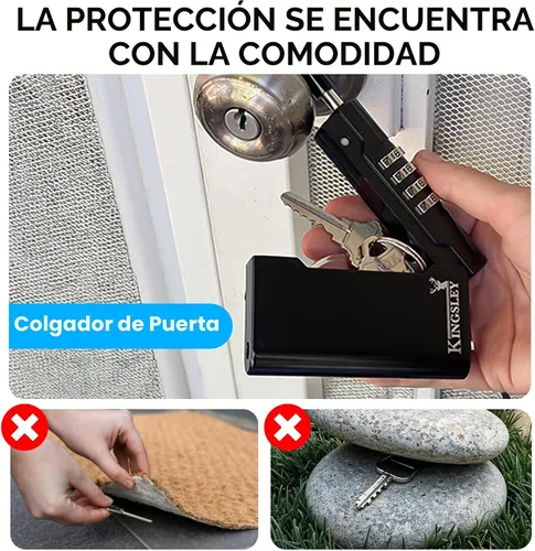 Miniatura 2 de Kingsley Guard-a-Key Caja de seguridad para llaves negra portátil con llave de colgar y cerradura de combinación para llaves de casa, inmobiliarias