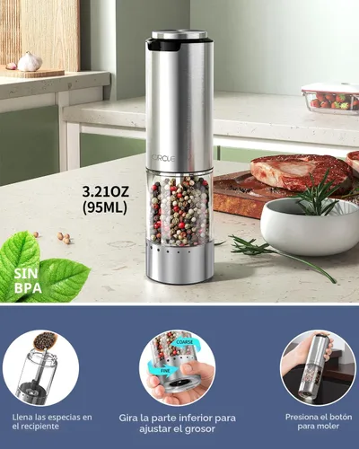 Miniatura 5 de CIRCLE JOY Molinillo Eléctrico de Pimienta de Acero Inoxidable Recargable Molinillo de Pimienta con Grosor Ajustable Externo, Contenedor de 95ml