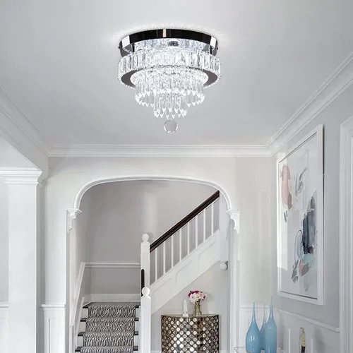 Miniatura 2 de Lámpara de Araña de Cristal Regulable de 11.8", Luz de Techo de Cristal, Lámparas de Araña Modernas de Montaje al Ras, Lámpara de Techo