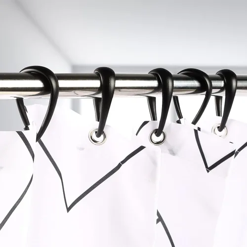 Miniatura 5 de Top-spring Ganchos para cortina de ducha, anillos de cortina de ducha de plástico negro, ganchos de ducha en forma de gota para cortina de baño