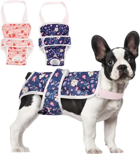 Miniatura 2 de ASENKU Paquete de 2 pañales para perras con tirantes, reutilizables, lavables, para perros pequeños, ropa interior para mascotas a prueba de fugas