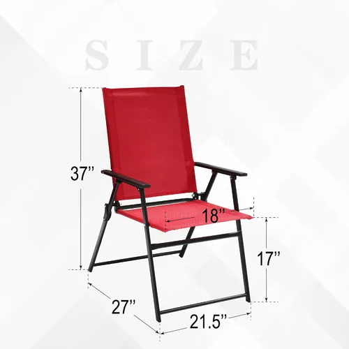 Miniatura 3 de Anmutig 2 sillas plegables rojas para patio al aire libre con respaldo alto, reposabrazos ligeros