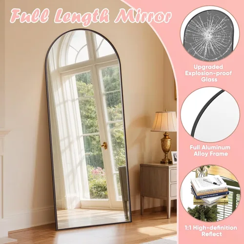 Miniatura 3 de Espejo de longitud completa, espejo arqueado de cuerpo completo de 59 x 18 pulgadas, espejos grandes de pie para dormitorio, baño, sala de estar