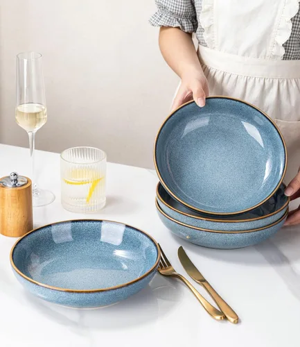 Miniatura 6 de AmorArc Juego de 4 cuencos grandes de cerámica para pasta de 8.5 pulgadas, cuencos de cerámica de 36 onzas para cocina, cuencos anchos para pasta
