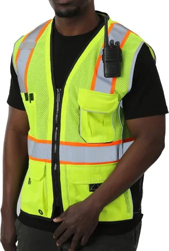 Miniatura 11 de sesafety Chaleco de seguridad reflectante con bolsillos y cremallera, chaleco de construcción de alta visibilidad, chaleco de alta visibilidad, ANSI