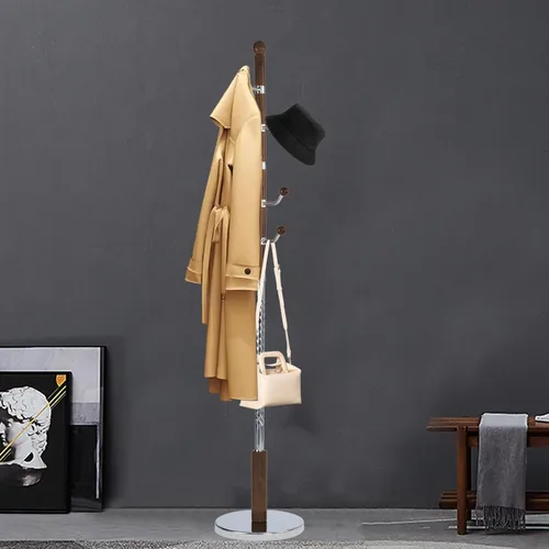 Miniatura 8 de Percheros de pie con 14 ganchos, perchero de madera natural con base redonda sólida, percheros de altura ajustable, fácil montaje para pasillo
