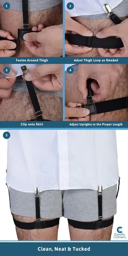 Miniatura 3 de Comfy Clothiers Ligas elásticas ajustables con bloqueo, clips antideslizantes (1 par, negro)
