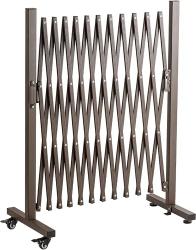 TECSPACE Valla de jardín expandible de aluminio, puerta de barricada portátil con ruedas, valla retráctil ajustable, barrera de seguridad de Marrón