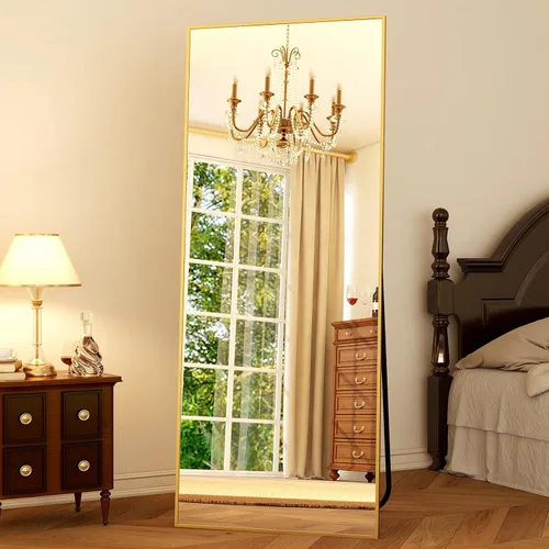 Miniatura 8 de GLSLAND Espejo de cuerpo completo de 64 x 21 pulgadas, espejo rectangular independiente, para colgar o inclinar, de aleación de aluminio, para Negro