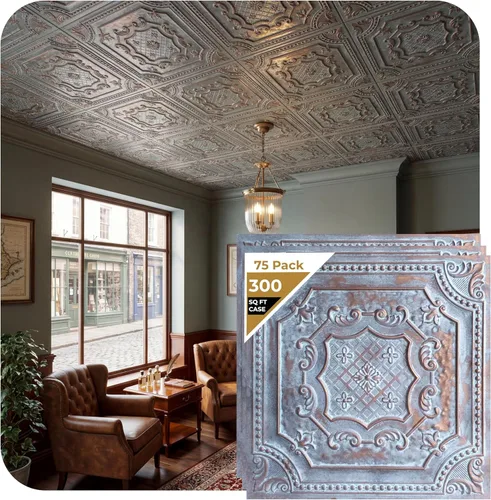 Miniatura 24 de from Plain to Beautiful in Hours DCT04 Elizabelthan Shield - Azulejo de techo de PVC de 2 x 2 pies (cubiertas / 200 pies cuadrados), gris pardo