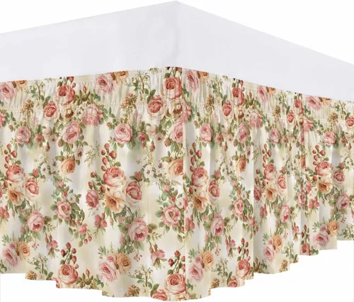 Miniatura 7 de Falda de cama clásica de flores, tamaño California King, caída de 18 pulgadas, ajustable y elástica, faldas de cama plisadas de lujo con volantes
