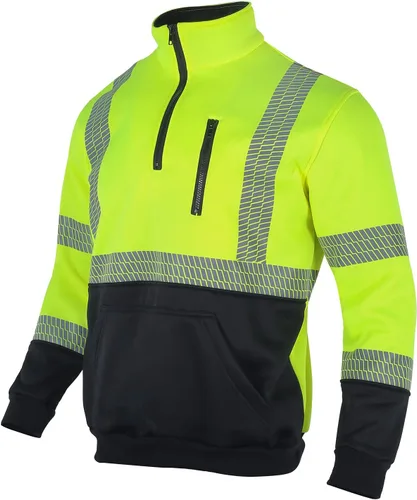 Miniatura 11 de VENDACE Hi Vis - Sudadera reflectante de seguridad para hombres ANSI Clase 3 de alta visibilidad, forro polar con cremallera de 1/4, sin capucha
