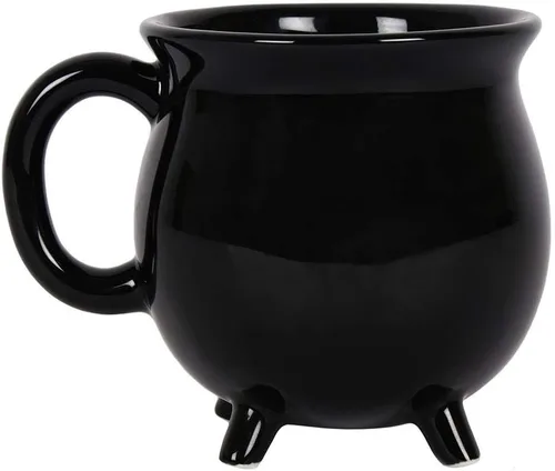 SUMMIT COLLECTION Taza de caldero de cerveza de bruja de 12 onzas líquidas de cerámica, decoración de Halloween, decoración de mesa (negro liso)