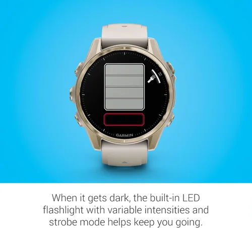 Miniatura 6 de Reloj inteligente multideporte Garmin Fenix 8 Premium con GPS para correr, 43 mm AMOLED, clasificado para buceo, linterna incorporada Oro suave