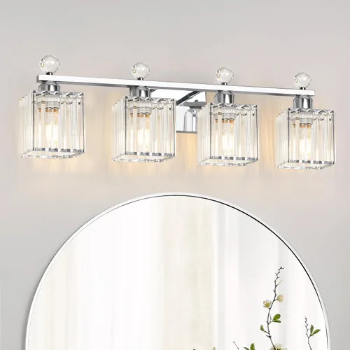 Miniatura 23 de Lxybcce Moderna lámpara de tocador de baño de cristal, 14 pulgadas, 2 luces, accesorios de luz negra sobre el espejo, fácil instalación e