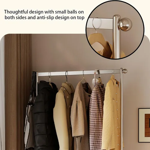 Miniatura 3 de Perchero de metal con ruedas, con estante de almacenamiento de madera, estantes de ropa rodantes para colgar ropa, perchero para dormitorio, Negro