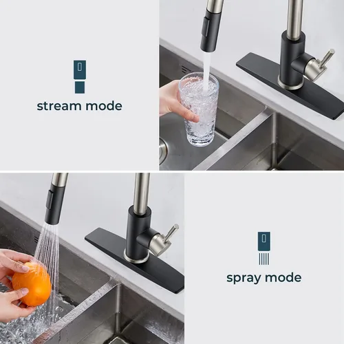Miniatura 5 de FORIOUS Grifo de cocina con rociador extraíble, grifo de fregadero clásico moderno de arco alto de acero inoxidable con placa de cubierta para 1 o 3