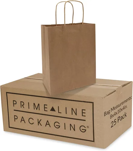 Miniatura 20 de Bolsas de papel kraft de Prime Line Packaging, bolsas de regalo marrones con asas, pequeñas bolsas de compras artesanales al por mayor