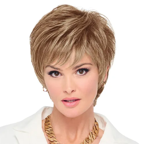 Miniatura 34 de Raquel Welch - Peluca corta Bob atada a mano feroz y enfocada por Hairuwear, gorra de tamaño medio, castaño iluminado por el sol RL10/12