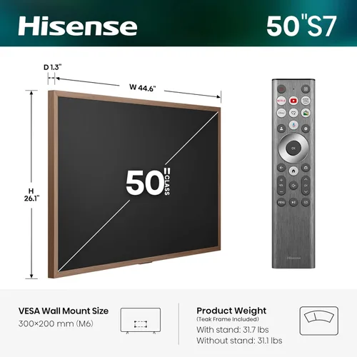 Miniatura 3 de Hisense Hi-QLED S7 CanvasTV Series 4K UHD Google Smart Art TV de 50 pulgadas (50S7SG, 2026 nuevo) - Modo artístico, panel antirreflejo, Dolby Vision