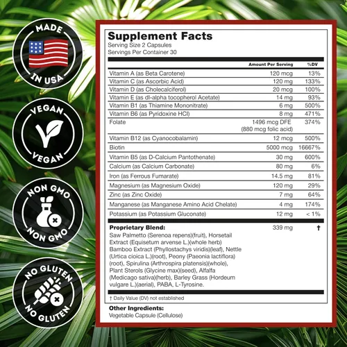 Miniatura 3 de DHT Blocker Suplemento para el Crecimiento del Cabello - Biotina de Alta Potencia y Saw Palmetto para el Recrecimiento del Cabello - Tratamientos