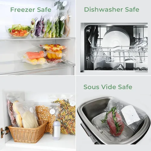 Miniatura 6 de 20 bolsas reutilizables de sellado al vacío para alimentos, compatibles con la mayoría de selladores al vacío de mano, sin BPA, bolsas Sous Vide