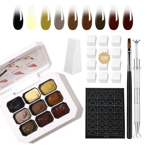 Miniatura 15 de Finger Secret - Juego de 9 colores de esmalte de uñas de gel Ombre Pat, paleta de esmaltes de gel con 20 esponjas de uñas para arte de uñas de gel