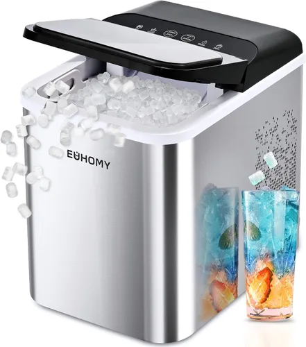 EUHOMY Nugget Máquinas de Hacer Hielo para Encimera, Listo en 8 Minutos, 35 libras/24H, Autolimpiante, Máquina de Hacer Hielo Portátil con Cuchara y