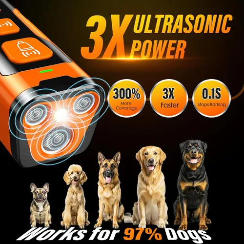 Miniatura 2 de YUYQA Dispositivo disuasorio de ladridos de perro, 3 veces ultrasónico antiladridos, 6 modos de entrenamiento, rango de 23 pies, no más ladridos