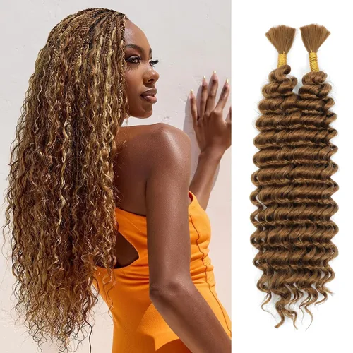 Miniatura 33 de Mezcla de cabello humano trenzado sintético bohemio para trenzar, 16 pulgadas de onda profunda a granel para trenzas bohemias, 2 piezas de cabello 1b