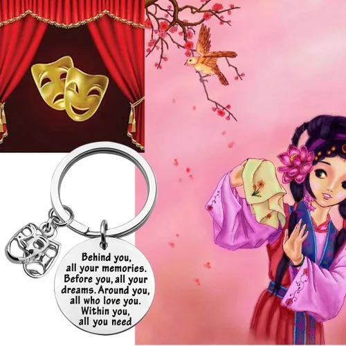 Miniatura 4 de FEELMEM Regalo de teatro Drama Drama Estudiante Regalo de Graduación Llavero Detrás de ti Joyería de Teatro para Ella Él Actor Intérprete, plateado