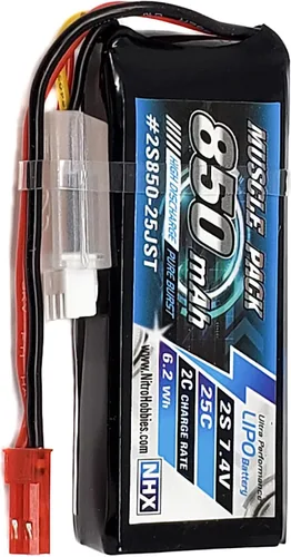Miniatura 2 de NHX Muscle Pack 2S 7.4V 850mAh 25C Lipo Batería con conector JST