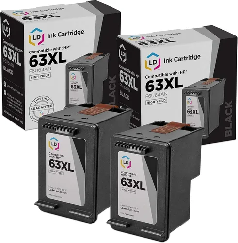 LD© repuestos remanufacturados para HP 63XL juego de 2 cartuchos de tinta: 1 F6U64AN HY negro y F6U63AN HY color., Paquete de 2- Negro (HY Black)