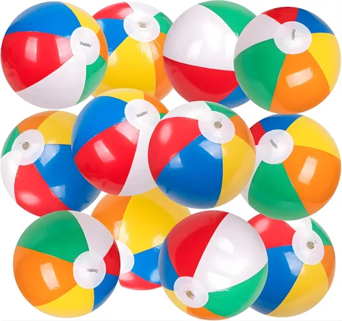 12-Pack 12“ Beach Balls - Bulk Classic Beachball Inflatable Swimming Pool Toys for Games Adults Kids Birthday Party Supplies Combo Set, Rainbow