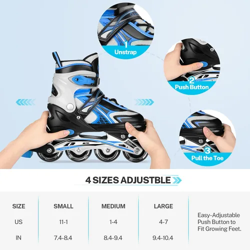 Miniatura 3 de Gonex Patines en línea para niñas y niños, patines ajustables para exteriores, patines en línea para niños, adolescentes y mujeres con ruedas Azul
