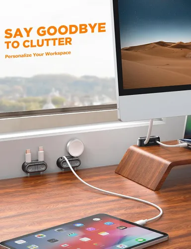 Miniatura 9 de Clips Magnéticos para Cables - Chfeila Paquete de 4 [Doble Ranura] [Rotación 360° y Bloqueo por Torsión] Gestión de Cables, Soporte Adhesivo