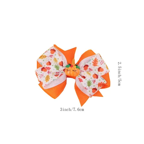 Miniatura 7 de Pinzas de lazo para el pelo de pavo de Acción de Gracias para niñas, calabaza naranja, moño, cocodrilo, pasadores, pasadores para el día de gracias