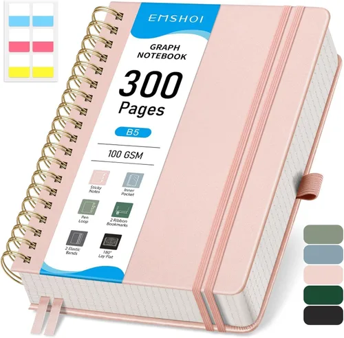 Miniatura 33 de EMSHOI Cuaderno de Espiral con Puntos para Bullet Journal - 300 Páginas, Cuero de Tapa Dura A4, Cuaderno de Cuadrícula de Puntos Gruesos de 100 GSM