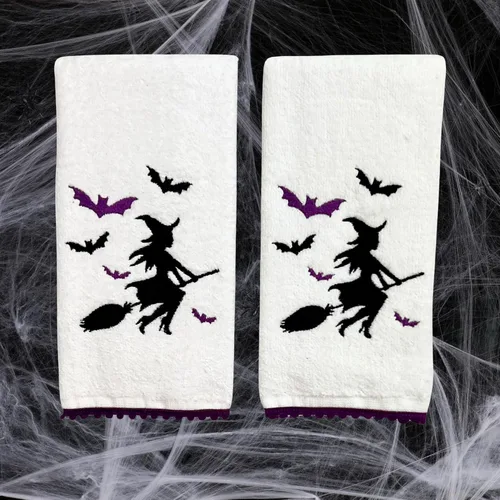 Miniatura 18 de Serafina Home Juego de 2 toallas de baño de Halloween – Juego de 2 toallas de algodón negro – 18 x 11 pulgadas bordado de murciélago en diseño