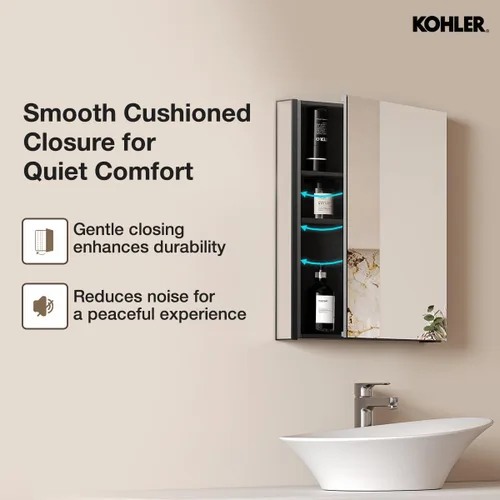 Miniatura 6 de Kohler 81145-DA1 Maxstow - Gabinete de medicinas sin marco para el baño, montaje en superficie, 20 pulgadas de ancho x 24 pulgadas de alto, aluminio