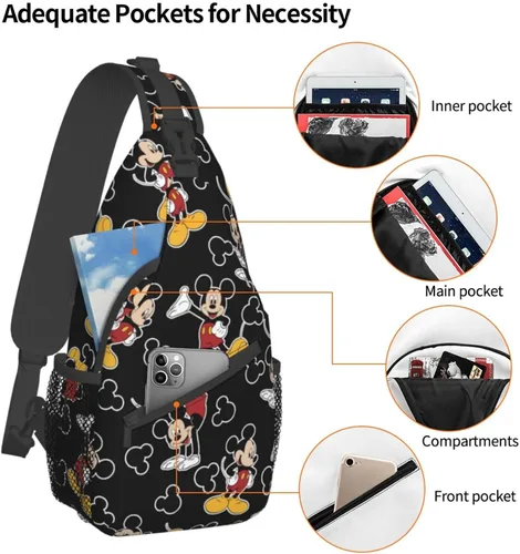 Miniatura 3 de EVWKL Linda mochila cruzada de Mickey Mouse para mujeres y hombres, bolsa de pecho para mujer, bolso de viaje, deportes, senderismo, Negro-2